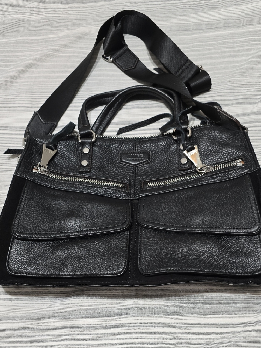 Aimee Kestenberg Black Pebbled Leather Satchel with Multi-Pocket Front